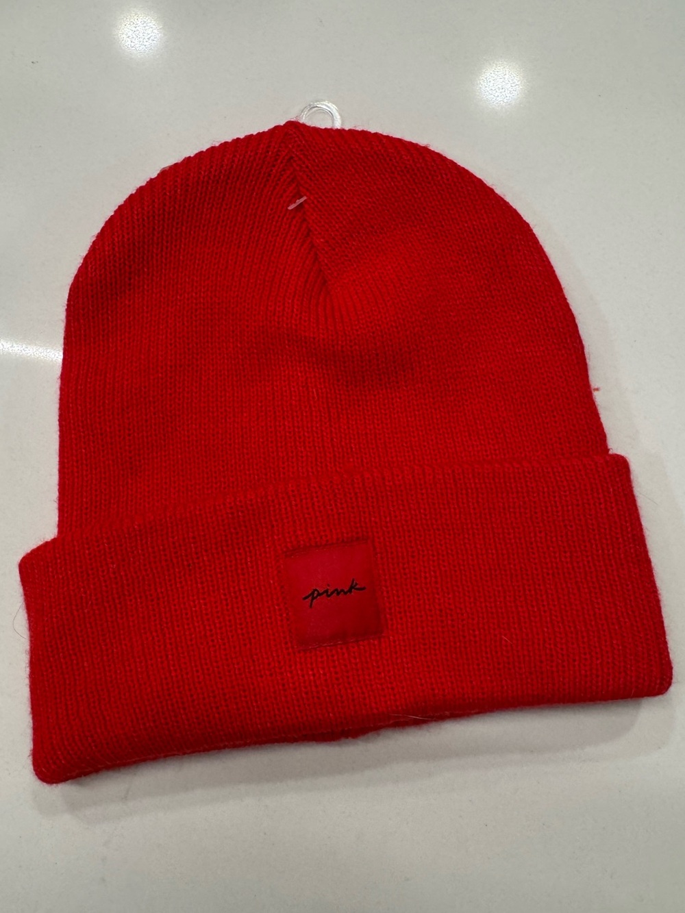 PINK Victoria's Secret Bright Red Womens Knit Cuffed Beanie